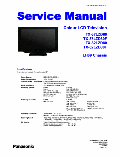 PANASONIC TX-32LZD80,37LZD80 ch. LH69 S.M.